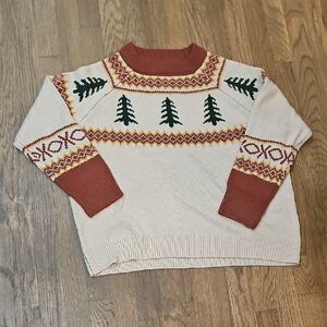 Cozy Tree Pattern Crew Neck Sweater Holiday Christmas Fall Sz L Ski Winter EUC